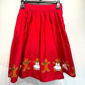 Christmas Gingerbread Man Red A Line Pleated Skirt Holiday Party Novelty Fervour
